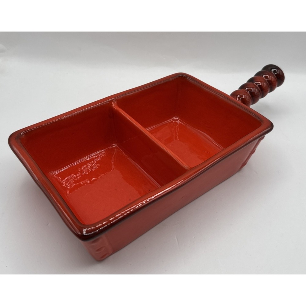 Vintage Metlox Poppytrail Red Rooster Red Rectangular Divided Serving Bowl